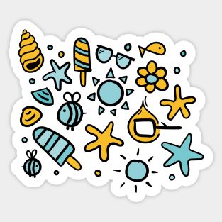 Copy of summer items color 3 - sun ice cream bee sea star sea elements warm Sticker